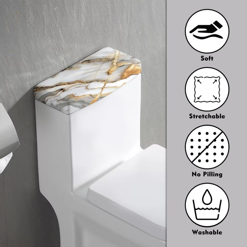 Tesivruno Marble Print Toilet Tank Lid Cover and Stains and Dust Resistant Toilet Tank Cover Universal Fit for Most Toilets Tanks Bathroom Decor, White and Gold - Image 3
